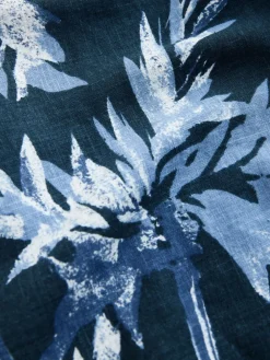 Next Linen Rich Square Neck Shift Mini Dress Navy Blue Placement Floral Print Best