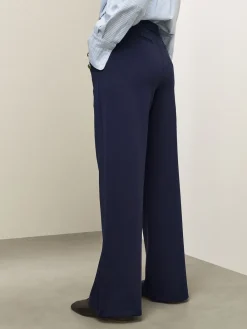 Next Ponte Wide Leg Trousers With Gold Button Detailing Navy Blue Sale