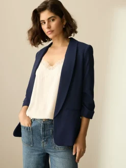 Next Navy Blue Relaxed Ruched Sleeve Blazer Clearance