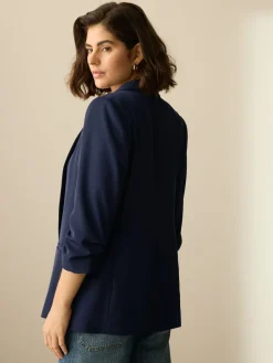 Next Navy Blue Relaxed Ruched Sleeve Blazer Clearance