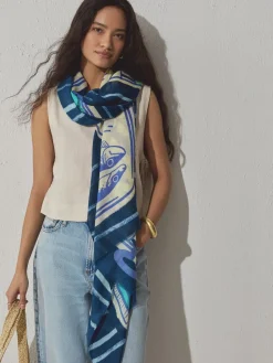 Next Navy Blue Sardine Print Lightweight Scarf Clearance