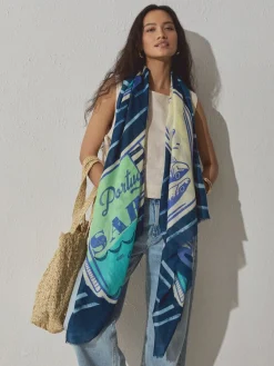 Next Navy Blue Sardine Print Lightweight Scarf Clearance