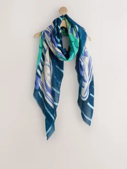 Next Navy Blue Sardine Print Lightweight Scarf Clearance