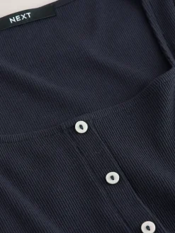 Next Short Sleeve Jersey Button Through Maxi Dress Navy Blue Outlet
