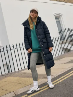 Next Navy Blue Shower Resistant Padded Hooded Longline Coat Discount