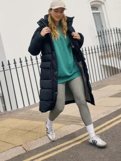 Next Navy Blue Shower Resistant Padded Hooded Longline Coat Discount