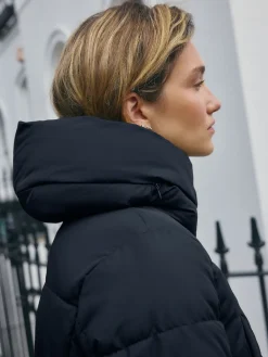 Next Navy Blue Shower Resistant Padded Hooded Longline Coat Discount