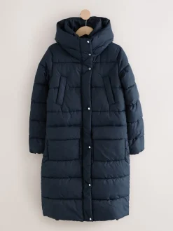 Next Navy Blue Shower Resistant Padded Hooded Longline Coat Discount