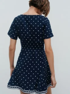 Next Tie Waist Mini Dress Navy Blue Spot Online