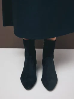 Next Motionflex Block Heeled Sock Boots Navy Blue Suede Sale
