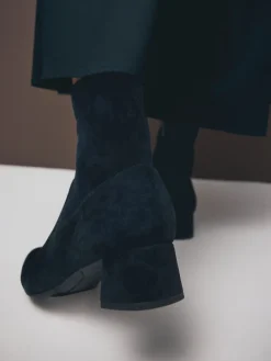 Next Motionflex Block Heeled Sock Boots Navy Blue Suede Sale