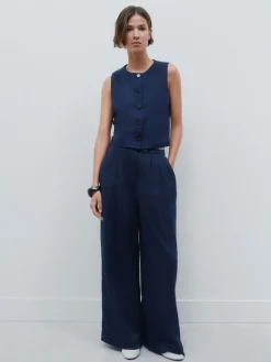 Next Superwide Pleated Trousers Navy Blue Discount