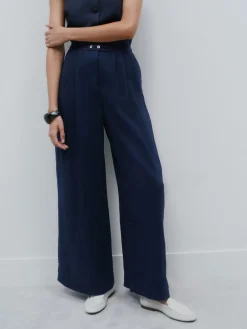 Next Superwide Pleated Trousers Navy Blue Discount
