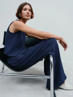 Next Superwide Pleated Trousers Navy Blue Discount