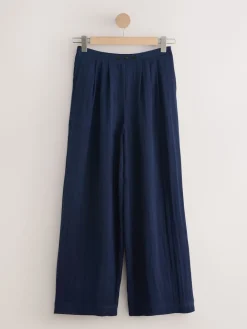 Next Superwide Pleated Trousers Navy Blue Discount