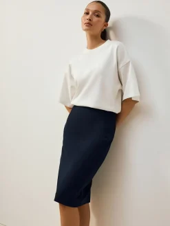 Next Tailored Pencil Skirt With Wool Navy Blue New