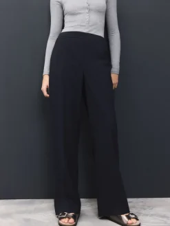 Next Tailored Wide Leg Trousers With Wool Navy Blue Sale