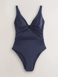 Next Utrim Tummy Control Plunge Swimsuit Navy Blue Clearance