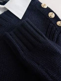Next V-Neck Knitted Shirt Layer Look Jumper Navy Blue Best