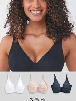 Next Non Pad Full Cup DD+ Cotton Blend Ultimate Comfort Bras 3 Pack Navy Blue/Pink/White Sale