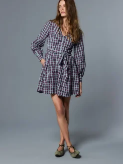 Next Mini Long Sleeve Collared Shirt Dress Navy Blue/Red Check Discount