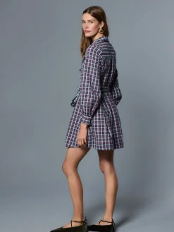 Next Mini Long Sleeve Collared Shirt Dress Navy Blue/Red Check Discount
