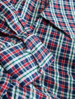 Next Mini Long Sleeve Collared Shirt Dress Navy Blue/Red Check Discount