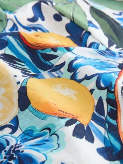 Next Fruit Print Volume Maxi Dress Navy Blue/White Sardine Print New