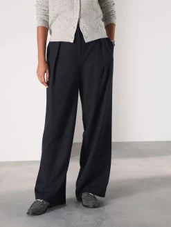 Next Navy Elastic Back Wide Leg Trousers With Wool