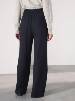 Next Navy Elastic Back Wide Leg Trousers With Wool