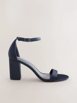 Next Extra Wide Fit Block Heel Sandals Navy Online