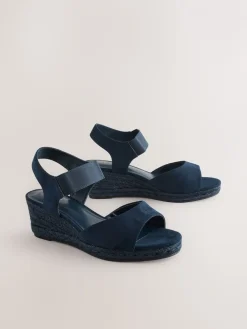 Next Extra Wide Fit Round Toe Elastic Strap Detail Wedges Navy Best
