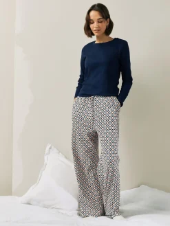 Next Navy Geo Ribbed Long Sleeve Pyjamas Sale