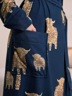 Next Navy Hamish The Highland Cow Cosy Lightweight Dressing Gown Best