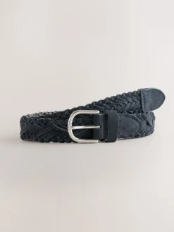 Next Hand Plaited Leather Belt Navy New