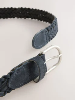 Next Hand Plaited Leather Belt Navy New