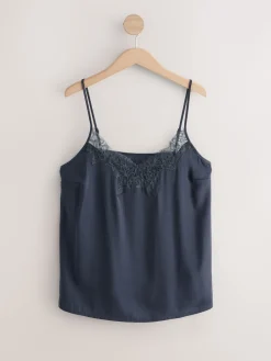 Next Navy Lace Trim Strappy Cami Top New