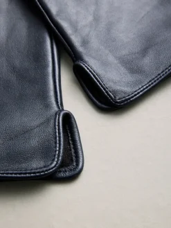 Next Navy Leather Gloves New