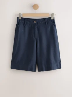 Next Linen Blend Knee Shorts Navy Hot