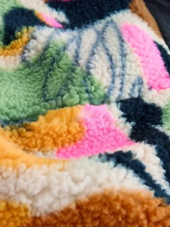 Next Navy Multi Graphic Floral Button Through Borg Jacket Clearance