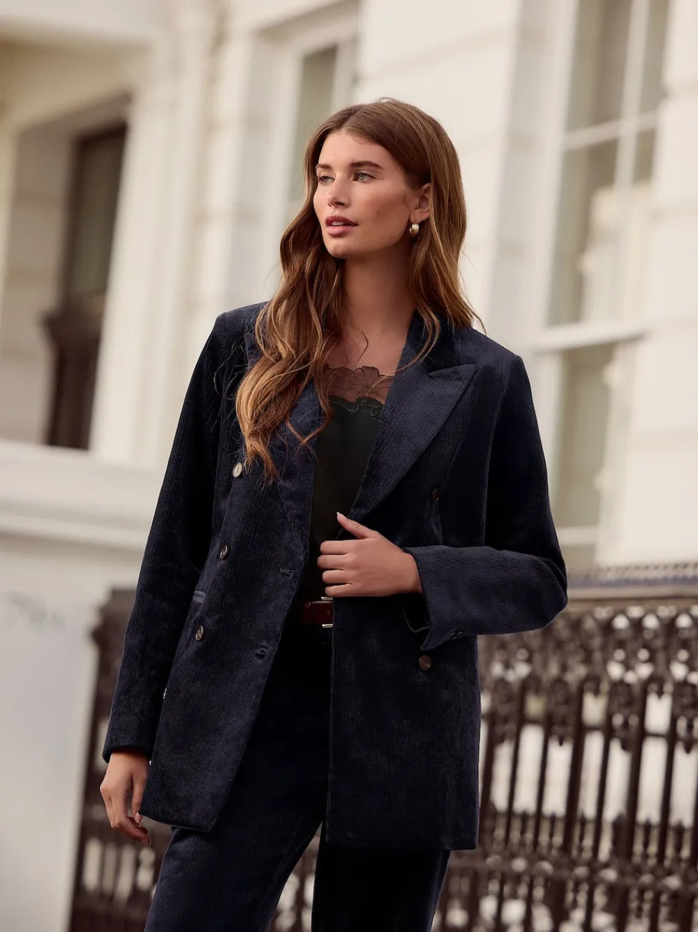 Next Navy N. Premium Cord Double Breasted Blazer Hot