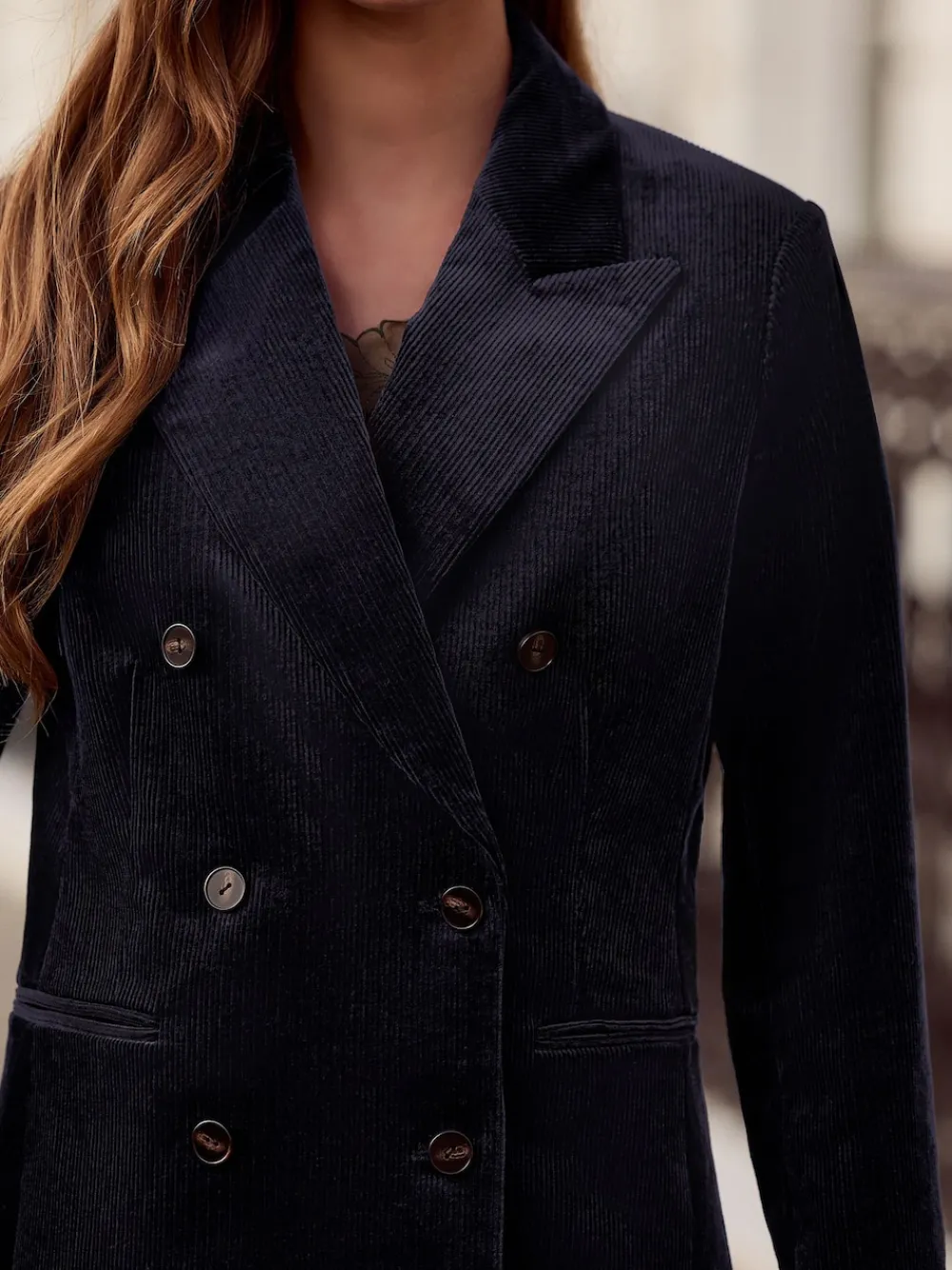 Next Navy N. Premium Cord Double Breasted Blazer Hot