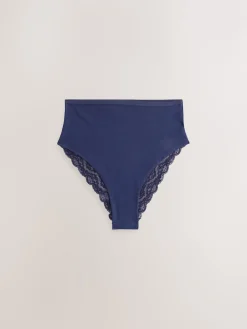 Next Navy Paisley High Rise High Leg Cotton Lace Knickers 4 Pack Clearance