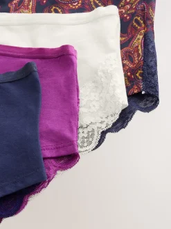 Next Navy Paisley High Rise High Leg Cotton Lace Knickers 4 Pack Clearance