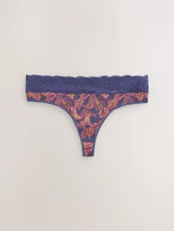 Next Navy Paisley Thong Cotton Lace Knickers 4 Pack Sale