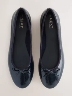 Next Extra Wide Fit Round Toe Ballerina Shoes Navy Patent Hot