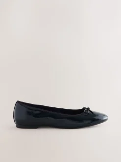 Next Extra Wide Fit Round Toe Ballerina Shoes Navy Patent Hot