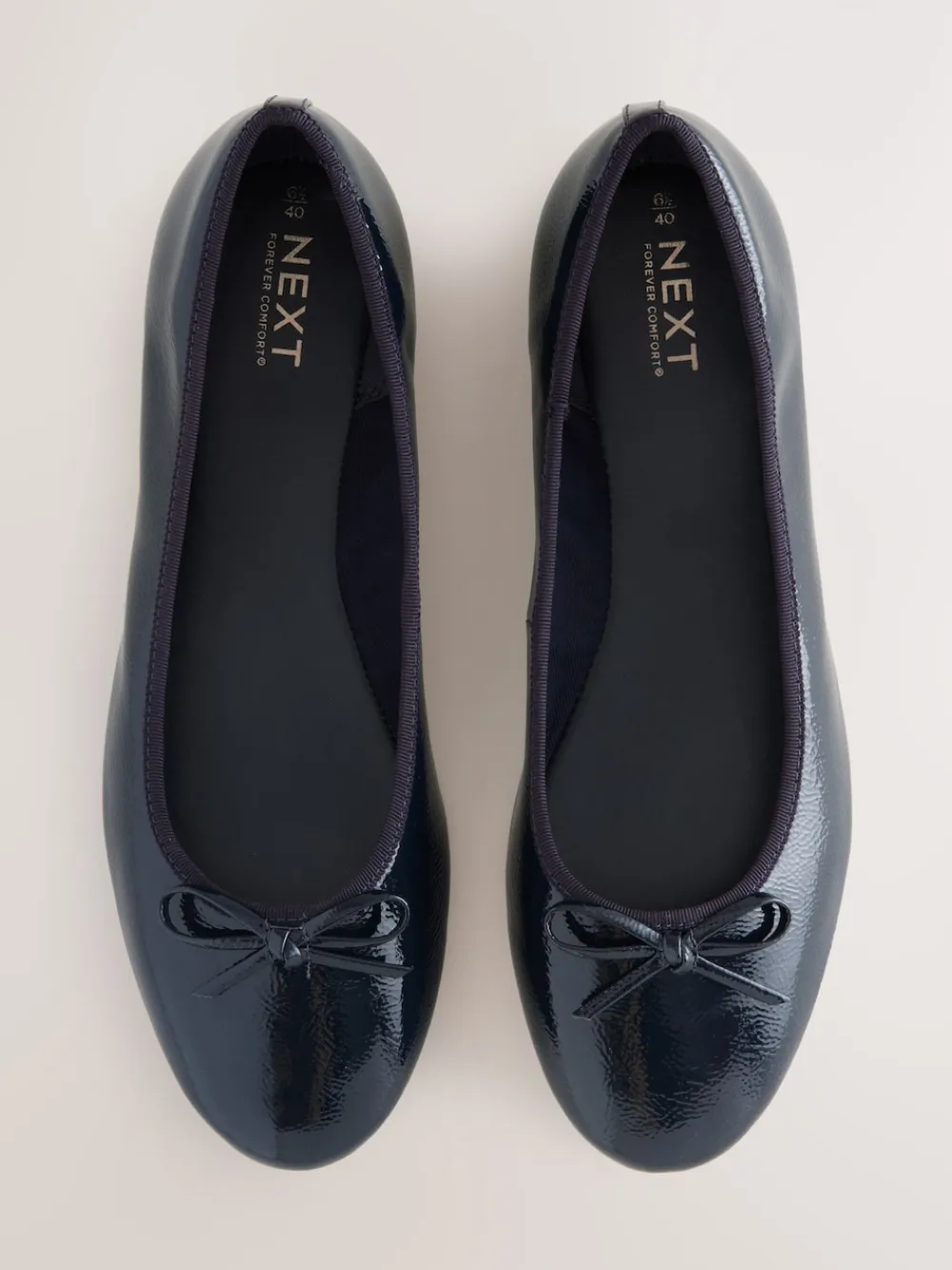 Next Navy Patent Standard/Wide Fit Round Toe Ballerina Shoes New
