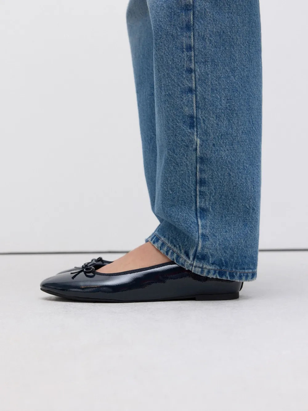 Next Navy Patent Standard/Wide Fit Round Toe Ballerina Shoes New