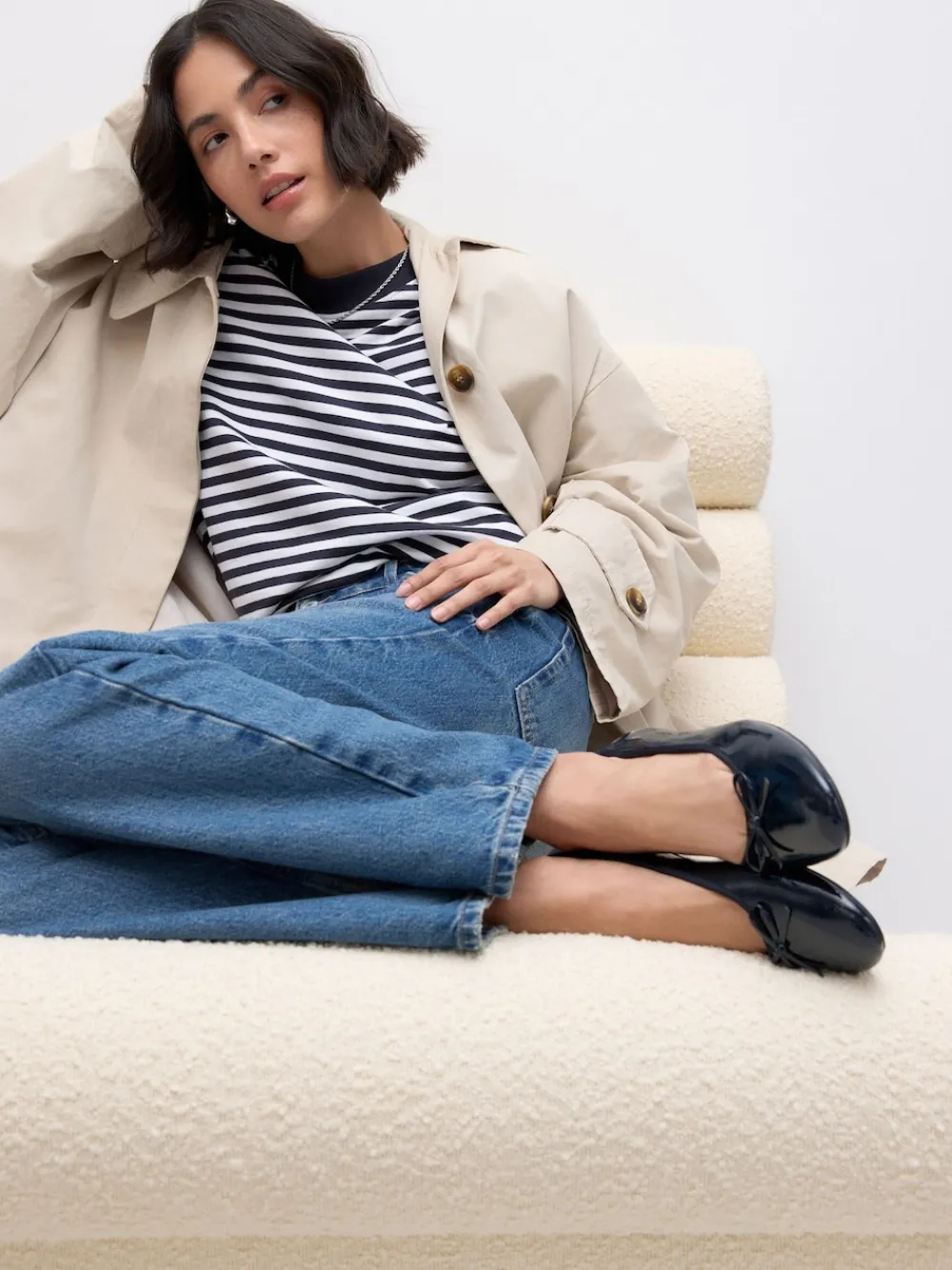 Next Navy Patent Standard/Wide Fit Round Toe Ballerina Shoes New